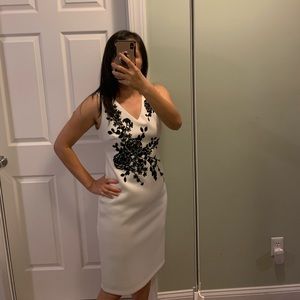 CK dress white black flowers embroidery dress